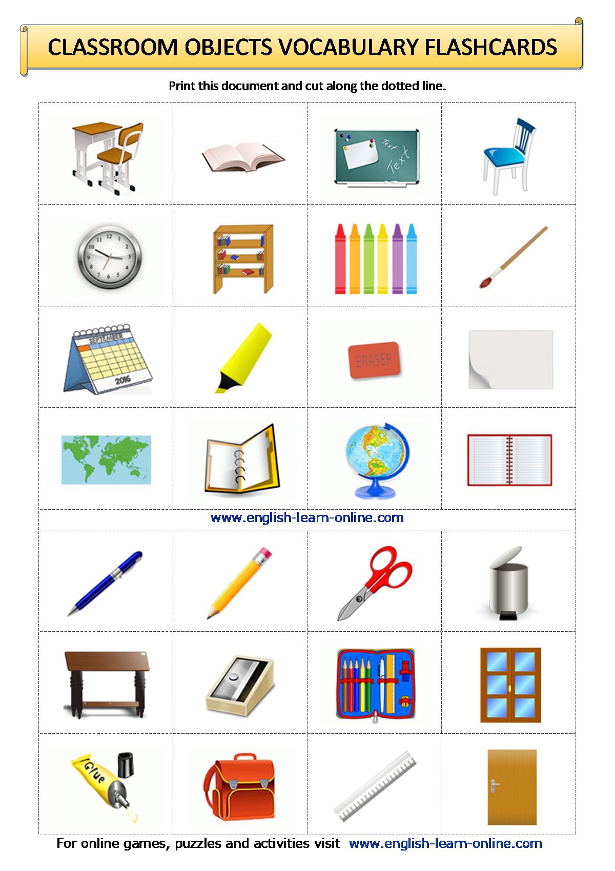 Classroom Objects Vocabulary In English With Games Pictures And