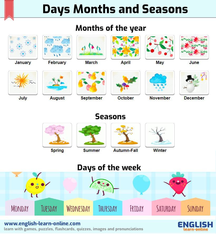 days, months and seasons vocabulary image
